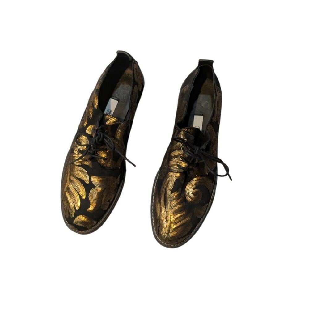 Miista Eloise Gold/Black Sequin Brogue Oxfords Size 40